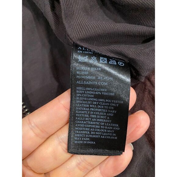 All Saints Purple Huxley Leather Biker Jacket - Picture 9 of 11